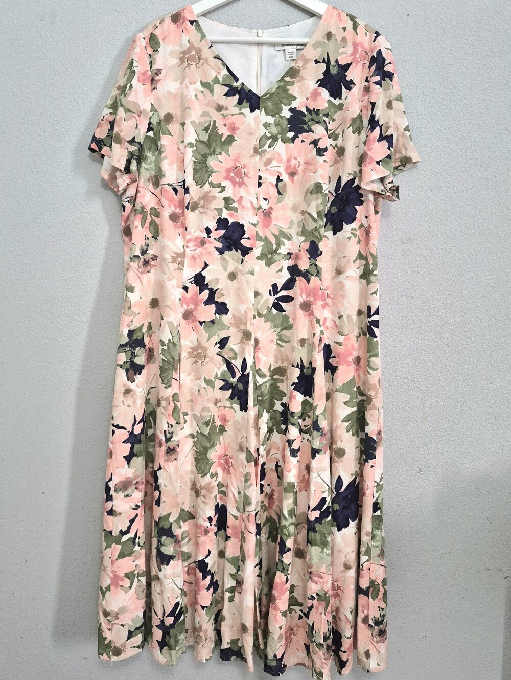 Cold Water Creek Pink Floral Short Sleeve Midi Shift Dress 18W Modest
